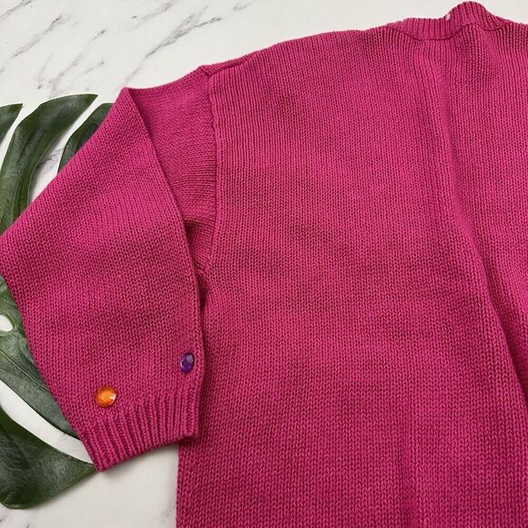 Victoria Jones Womens Vintage 80s Chunky Cardigan Sweater Size M Pink Gems - Picture 12 of 13